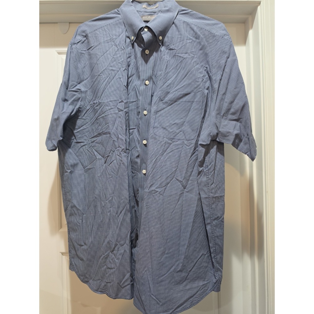 Daniel Cremieux Button Down Shirt Mens 2XT Blue Gingham Good Short Sleeve Cotton
